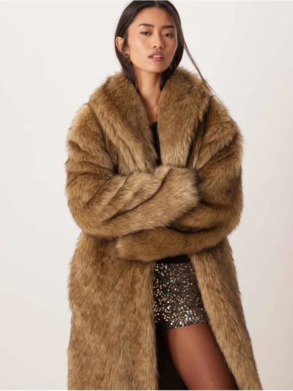 Brown Full Length Faux-Fur Coat - Picture 3 of 5
